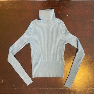 NWT Zara Ribbed Crop Blue Turtleneck Small